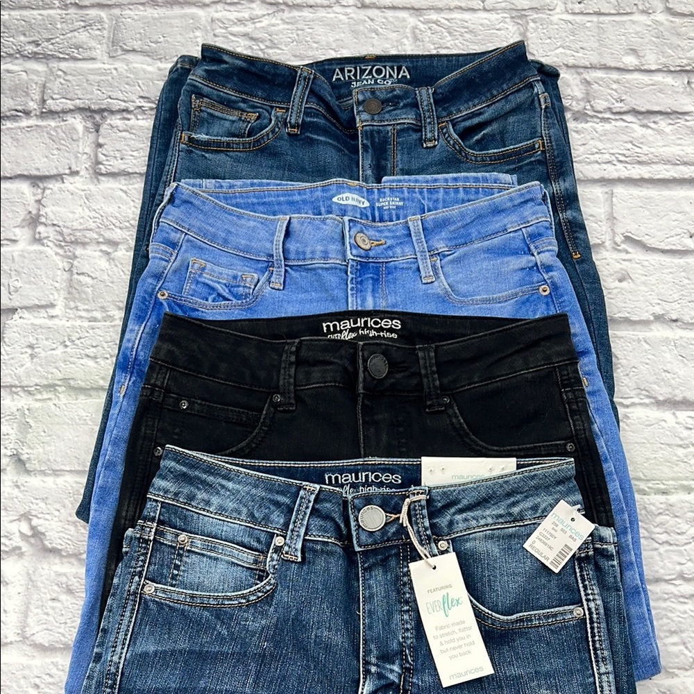 Lot of 4 Womans Jeans Size 0/1 Skinny High Rise Blue Black Maurices Old Navy